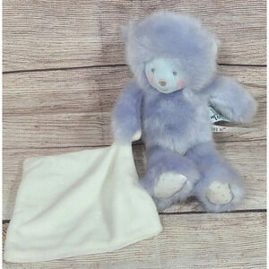 DouDou Et Compagnie Plush Trop Mimi Blue Bear Stuffed Animal White Lovey Blankie